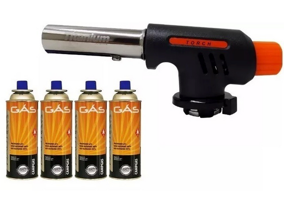Maçarico Portatil C/ Regulagem Gourmet Culinario + 4 Refil